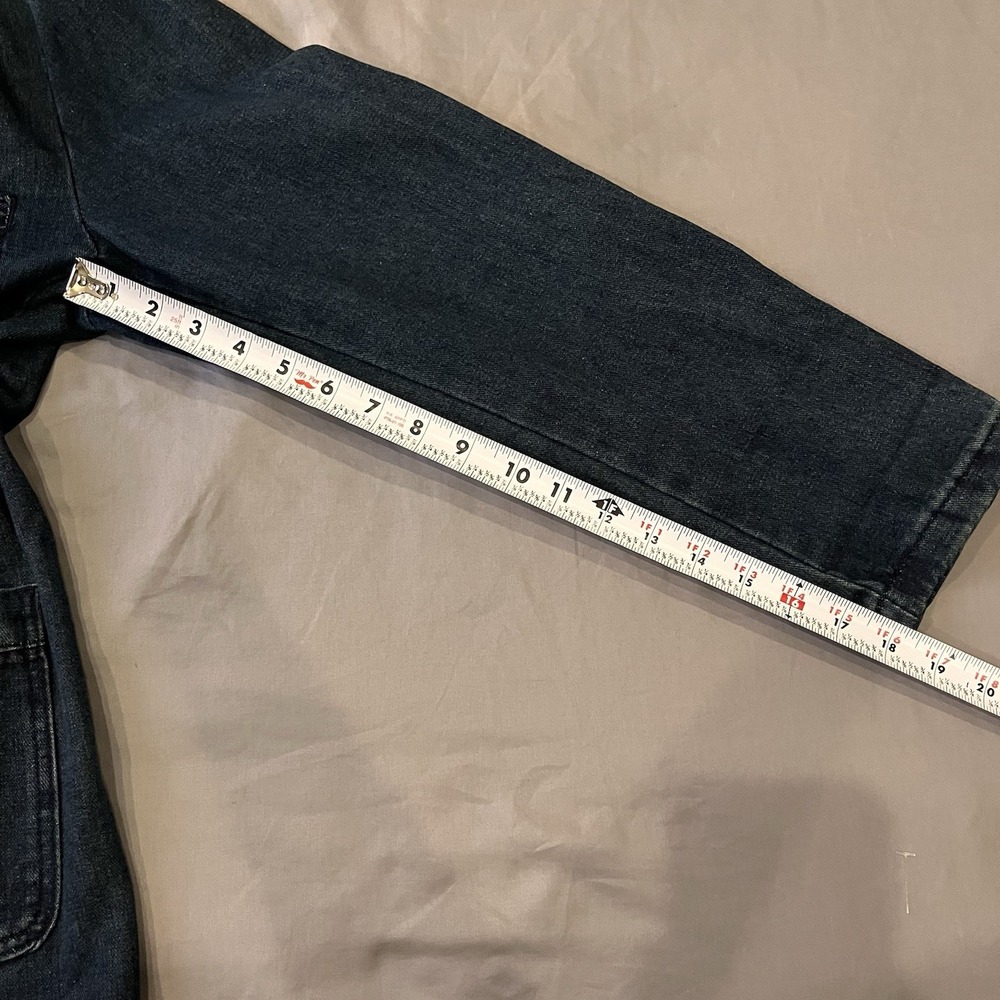 Denim Blazer Jacket Tailored Chore Coat Patch Pockets L 40 100 Cotton Y2K Style - Picture 3 of 11